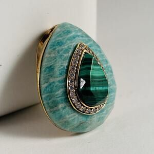 Stauer Riverwalk Pendant Amazonite Malachite 925 Sterling Vermeil Enhancer